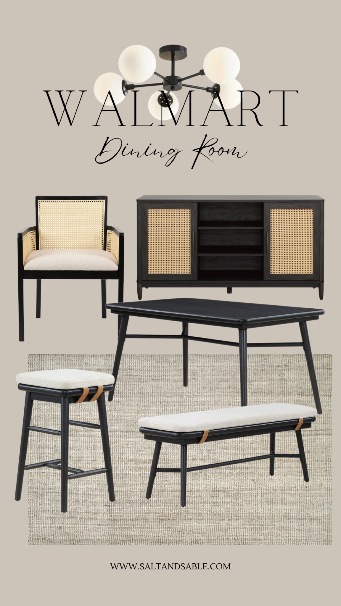 Dining room inspiration from Walmart. I really love the light fixture. It’s a seamless way to blend the 2 styles. 


#walmarthome
#walmartdiningroom
#diningtable
#buffet
#diningchair
#arearug
#barstool
#caningchair
#blacktable

#LTKFind #LTKfamily #LTKhome