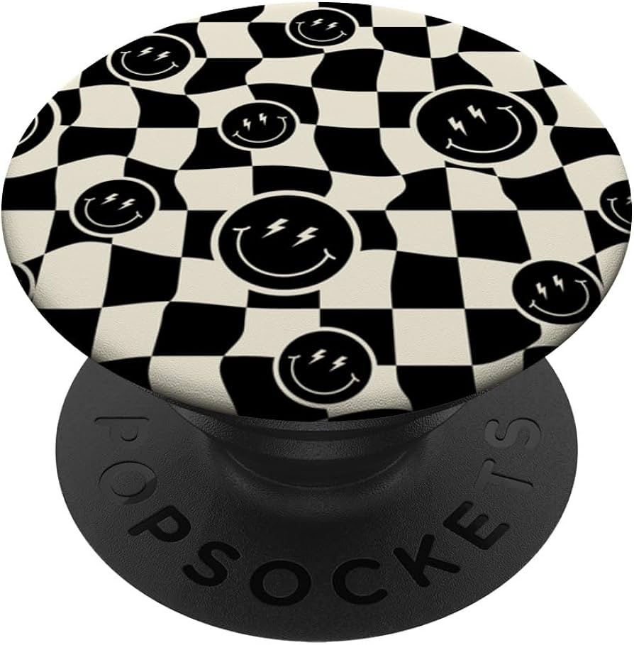 Cute Retro Twisted Swirl Black Happy Smiling Face Checkered PopSockets Adhesive PopGrip | Amazon (US)