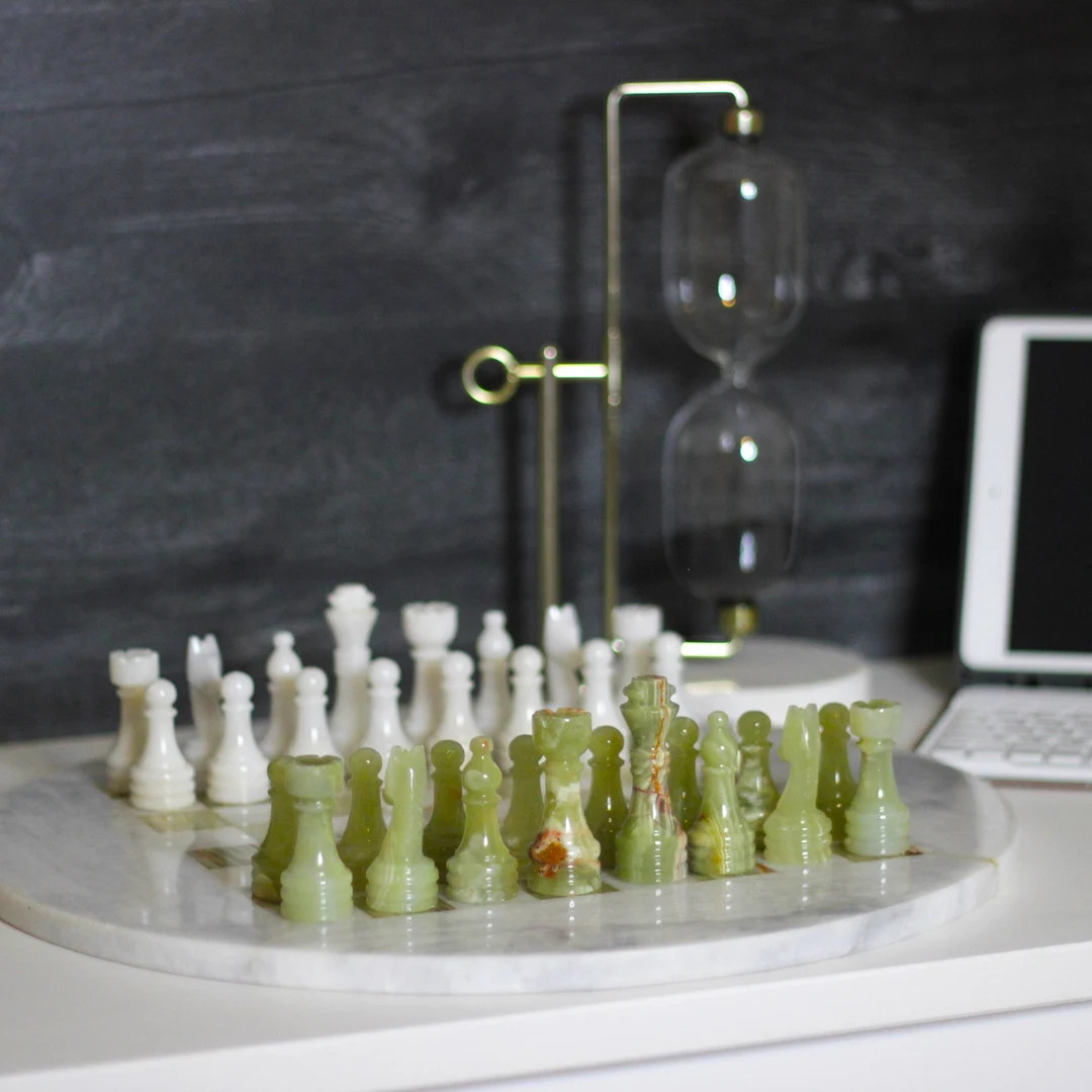 Unique Round Marble Chess Set | Handmade Chess Board and Pieces with Storage Case | Unique Artist... | Etsy (US)