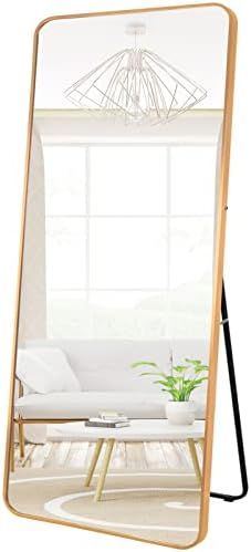 ZBEIVAN Standing Full Length Mirror 65"x23.6", Golden Frame Floor Full Body Large Mirror for Bedroom | Amazon (US)