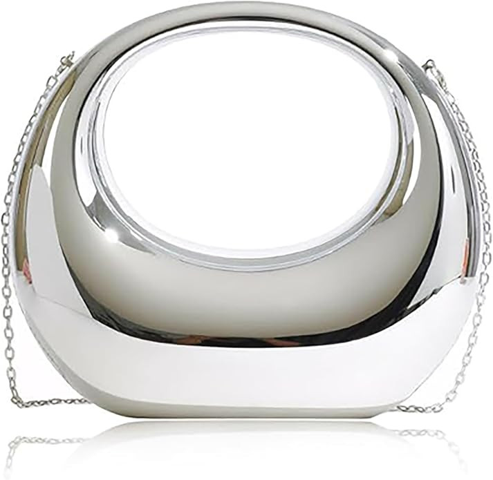 Women's Formal Acrylic Metallic Clutch Purses Wedding Guest Crescent Evening Bag with Chain | Amazon (US)