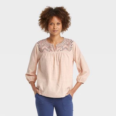 Women's Bishop Long Sleeve Embroidered Top - Knox Rose™ Pink | Target