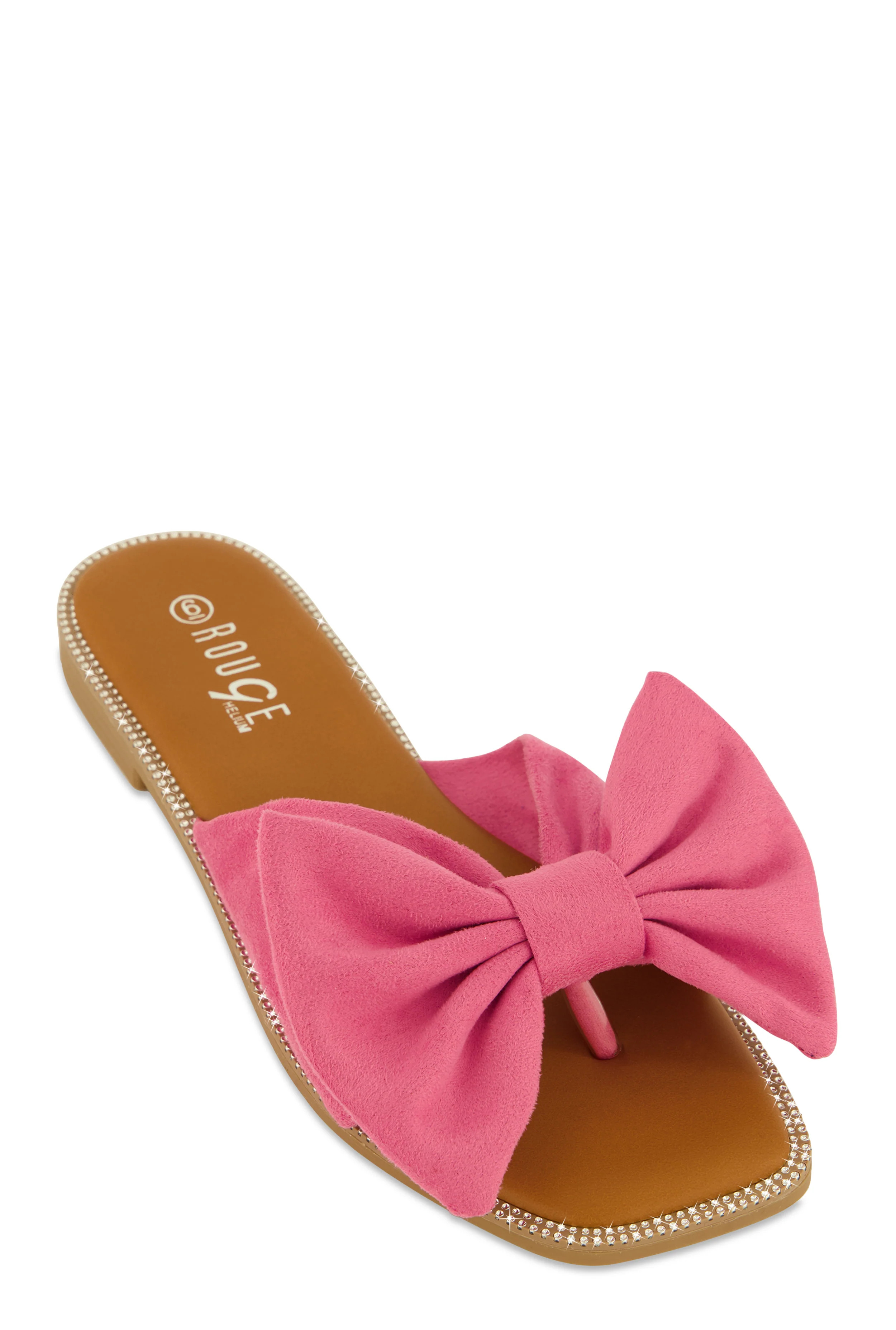 Faux Suede Bow Thong Slide Sandals | Rainbow Shops