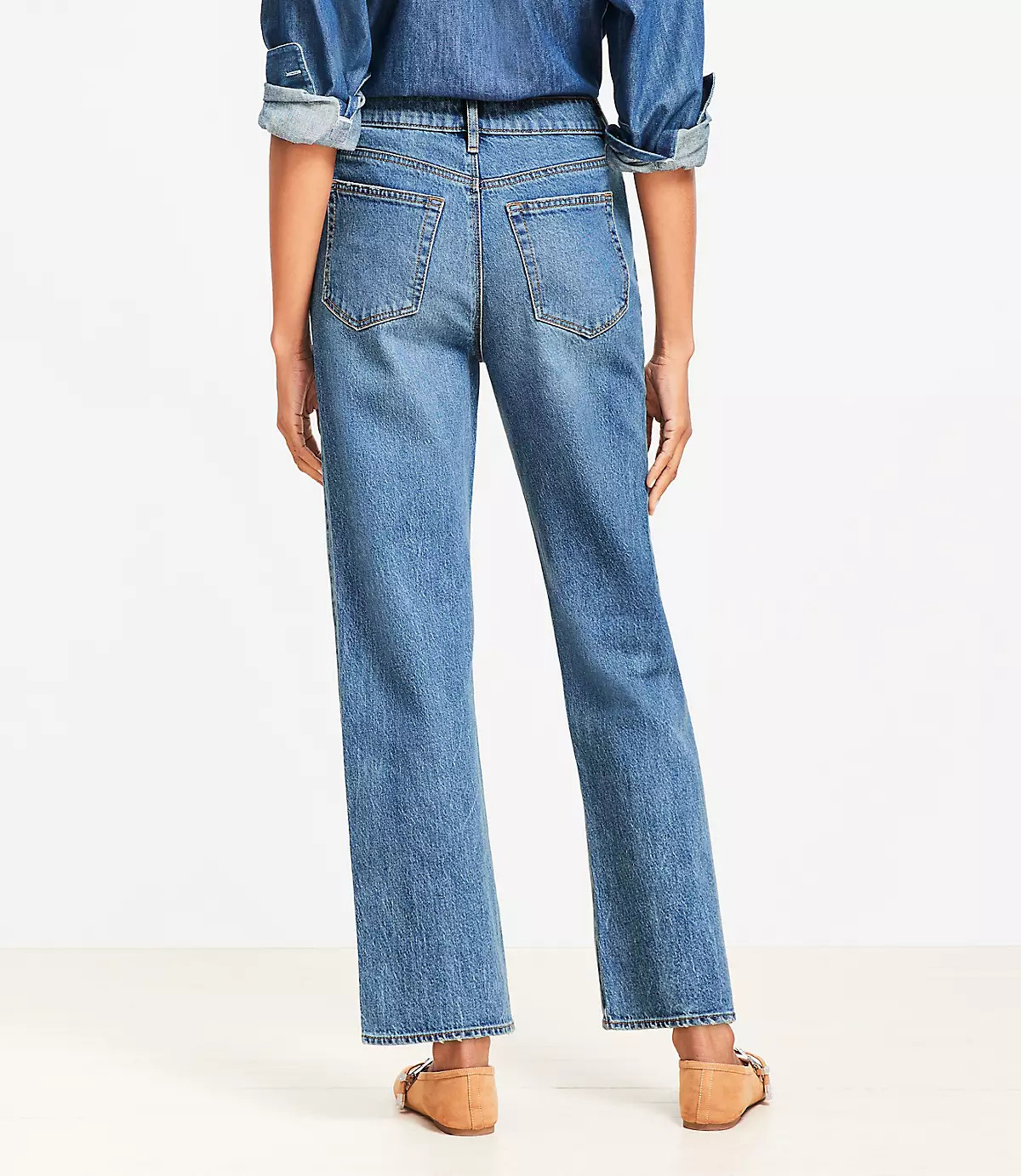 Petite Curvy High Rise Straight Jeans in Authentic Vintage Mid Wash | LOFT