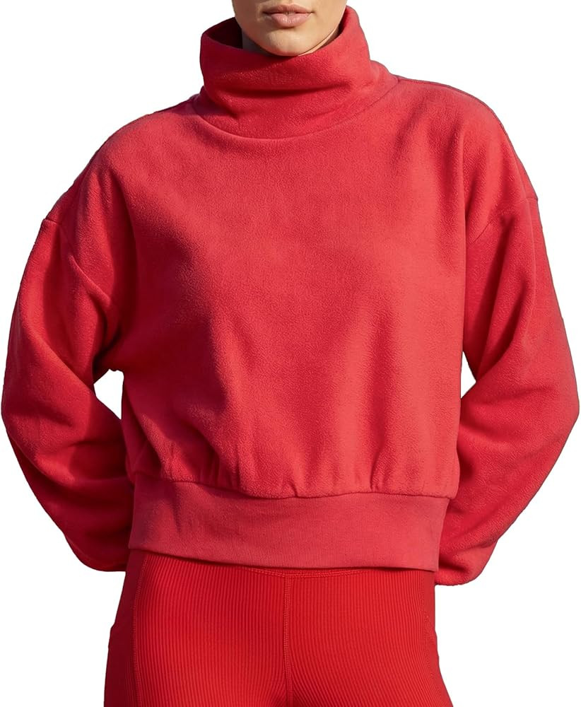 Ainangua Cropped Fleece Mock Neck Sweatshirt for Women Microfleece Cozy Long Sleeve Pullover Tops... | Amazon (US)