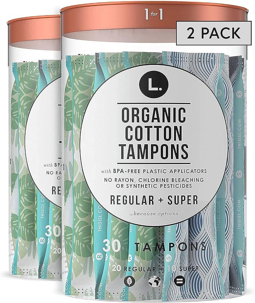 L. Organic Cotton Tampons Multipack, Regular/Super Absorbency, Free From Chlorine Bleaching Pesti... | Amazon (US)