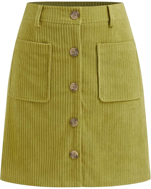 CIDER Womens Corduroy A Line Mini Casual Skirt Button Down with Pocket 2025 Fall | Amazon (US)