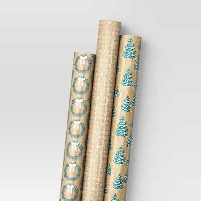 30" 3pk 180 sq ft Christmas Wrap Pack Wreath/Merry/Trees - Wondershop™ | Target