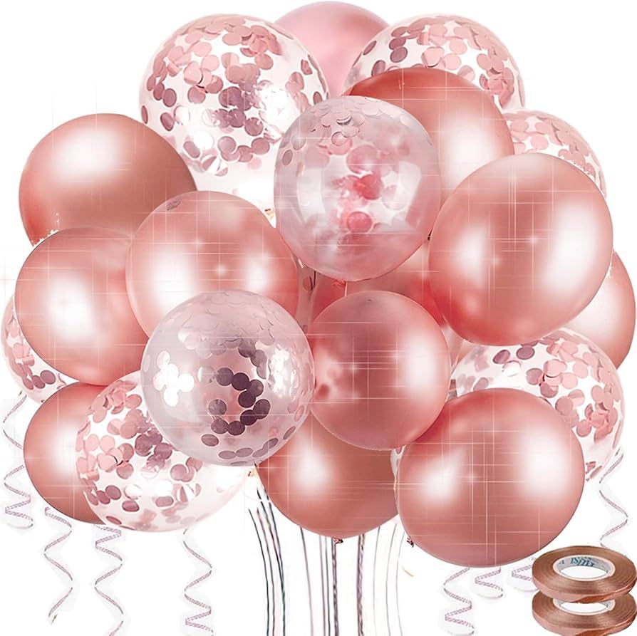 60pack Rose gold balloons,rose gold party decorations, Confetti Balloons, 12 inch Birthday Balloo... | Amazon (US)