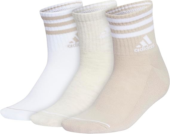 adidas Womens 3-Stripe High Quarter Socks (3-Pair) with arch compression for a secure fit | Amazon (US)