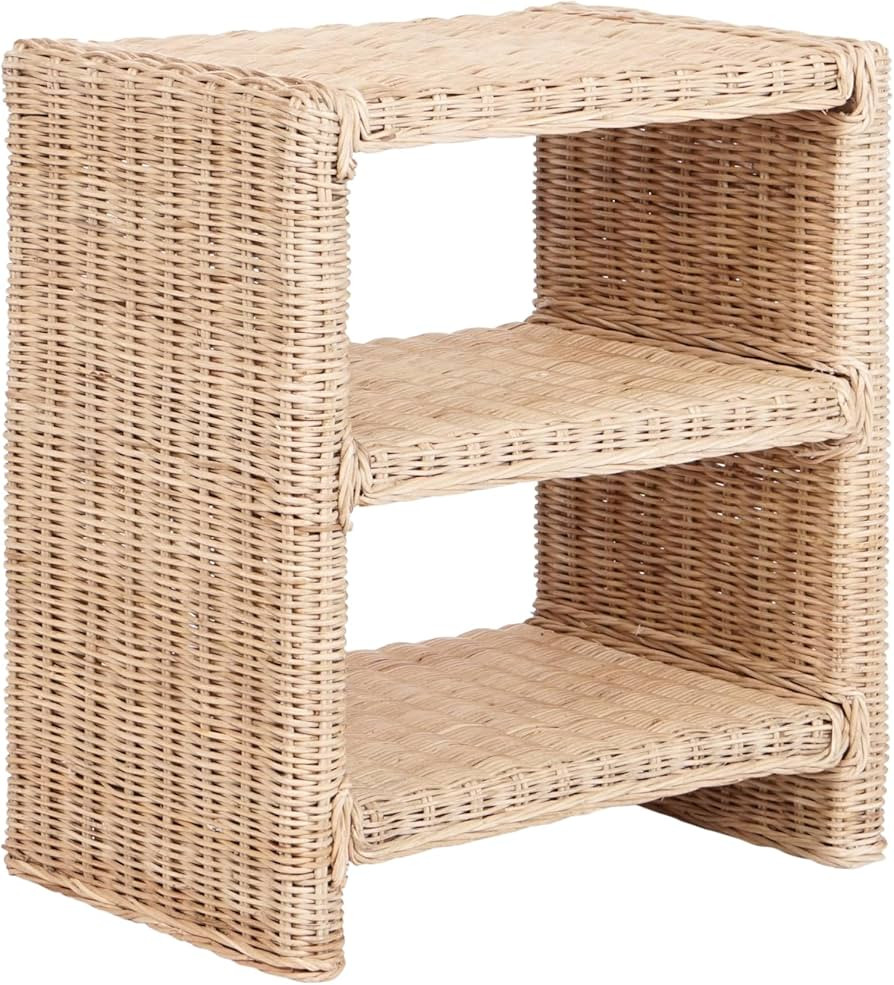JONATHAN Y NST1000A Praerie 22" Coastal Bohemian Rattan/Wood 3 Tier End Table for Home, Living Ro... | Amazon (US)