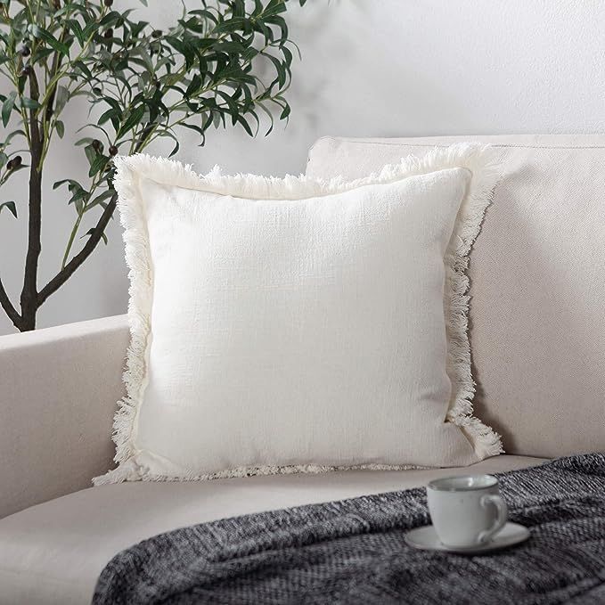 ATLINIA Linen Pillow Cover with Tassels 20 x 20 Off White Decorative Throw Pillow Cover for Couch... | Amazon (US)