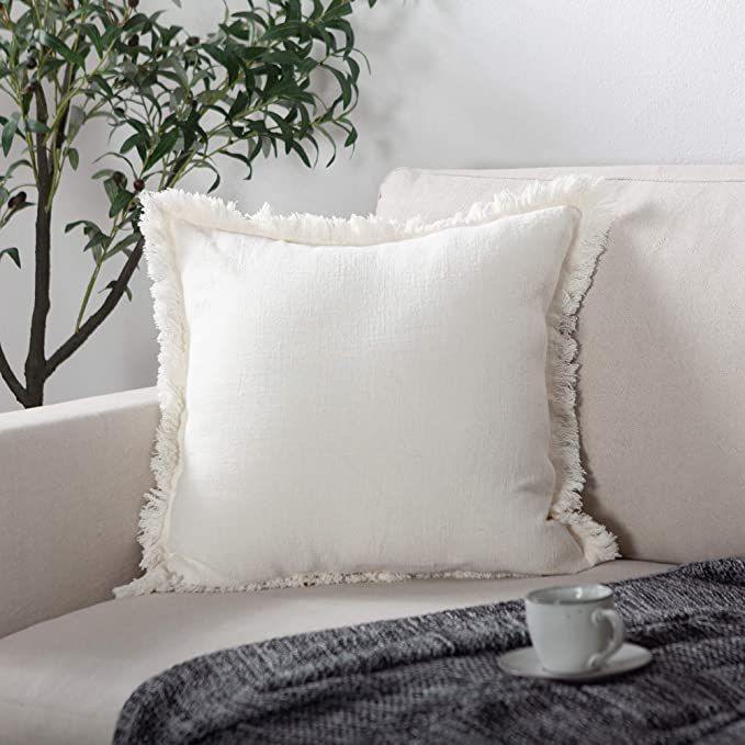 ATLINIA Linen Pillow Cover 20 x 20 Off White Pillow Cover with Tassels Decorative Pillow Cover Th... | Amazon (US)
