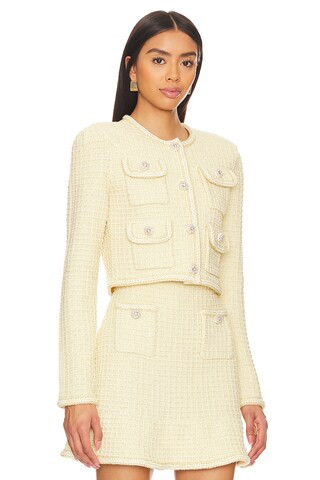 self-portrait Textured Knit Jacket in Yellow from Revolve.com | Revolve Clothing (Global)