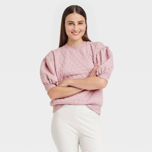 Women&#39;s 3/4 Sleeve Quilted Pullover Sweatshirt - A New Day&#8482; Lilac S | Target