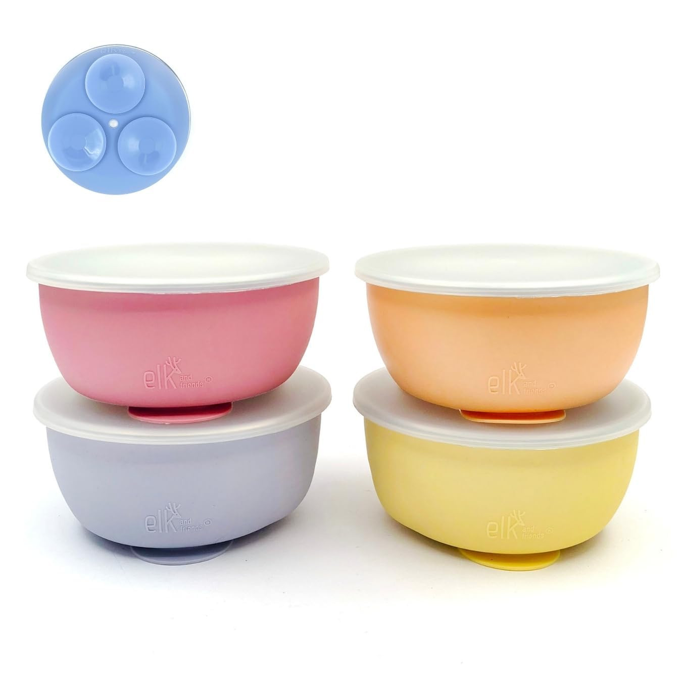 Elk and Friends Stainless Steel Bowls with Silicone Sleeve for Babies & Toddlers | Lids Included | Stay Put Suction | Cereal & Snack Bowls | 4 Pack | Amazon (US)