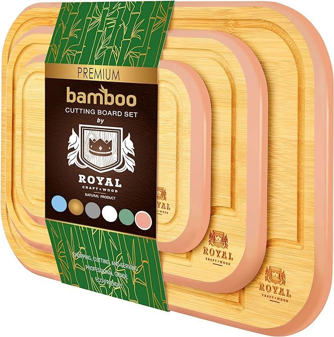 Bamboo Cutting Board Set with Juice Groove (3 Pieces) - Kitchen Chopping Board for Meat (Cutting ... | Amazon (US)