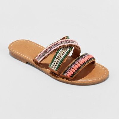 Women's Zelma Beaded Slide Sandals - Universal Thread™ Tan | Target