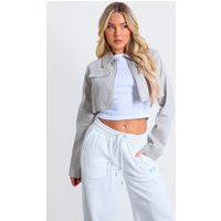 Washed Grey Grain Detail Pocket Cropped Jacket | PrettyLittleThing US