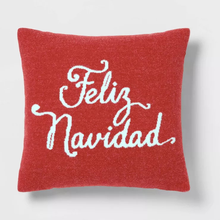 Knit Jacquard 'Feliz Navidad' Square Christmas Throw Pillow Red - Threshold™ | Target