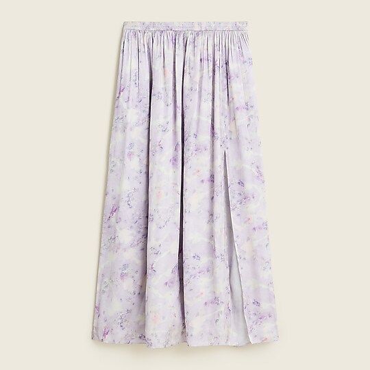 Flora Obscura X J.Crew side-slit featherweight satin maxi skirt in lavender fields | J.Crew US