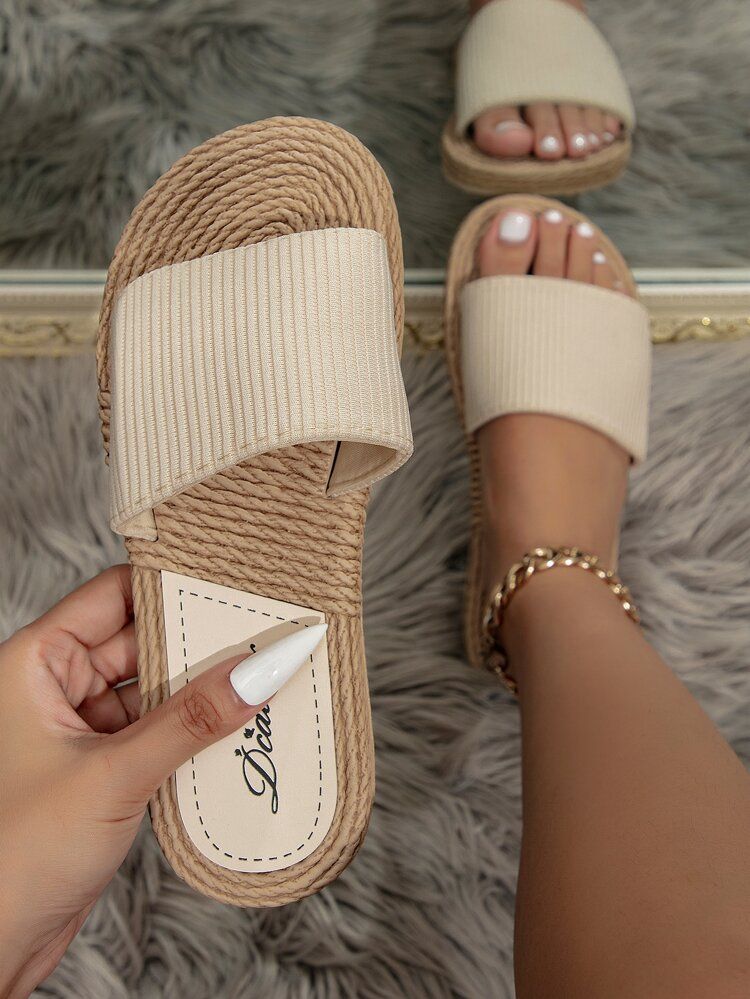 Women Minimalist Single Band Slide Sandals Casual Open Toe Flat Shoes | SHEIN