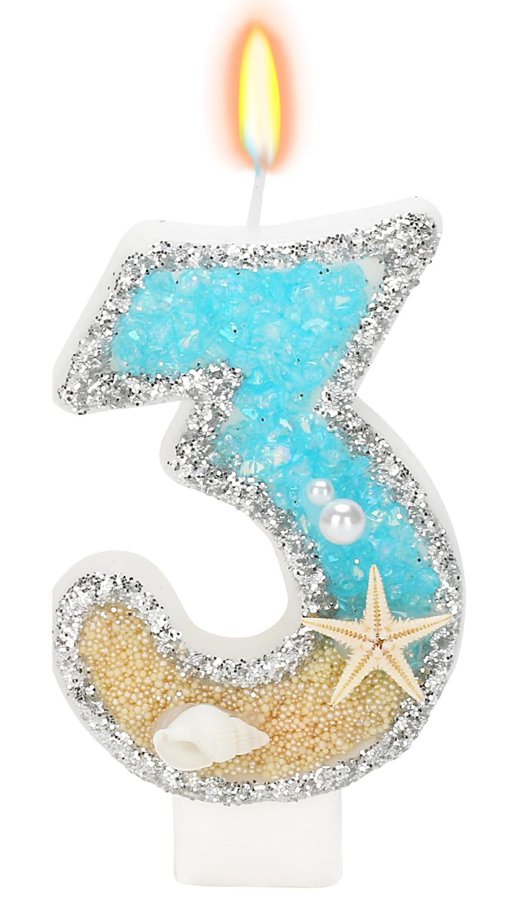3rd Birthday Candle for Cake, Beach Starfish Sequins Candles, 2.76 inch Cake Topper Decoration fo... | Amazon (US)