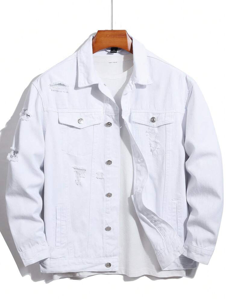 Casual Eenkleurig Jeans jas man Voorpand met Knoopjes Zak Gescheurd
       
              
      ... | SHEIN
