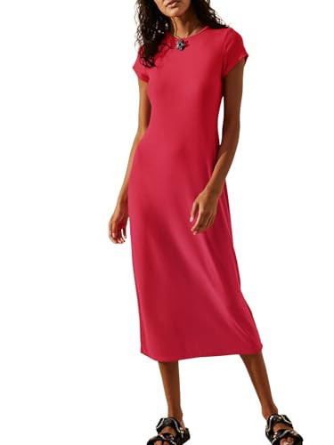 Wenrine Women's Short Sleeve T-Shirt Dress Summer Crew Neck Basic Solid Casual Long Midi Dresses | Amazon (US)