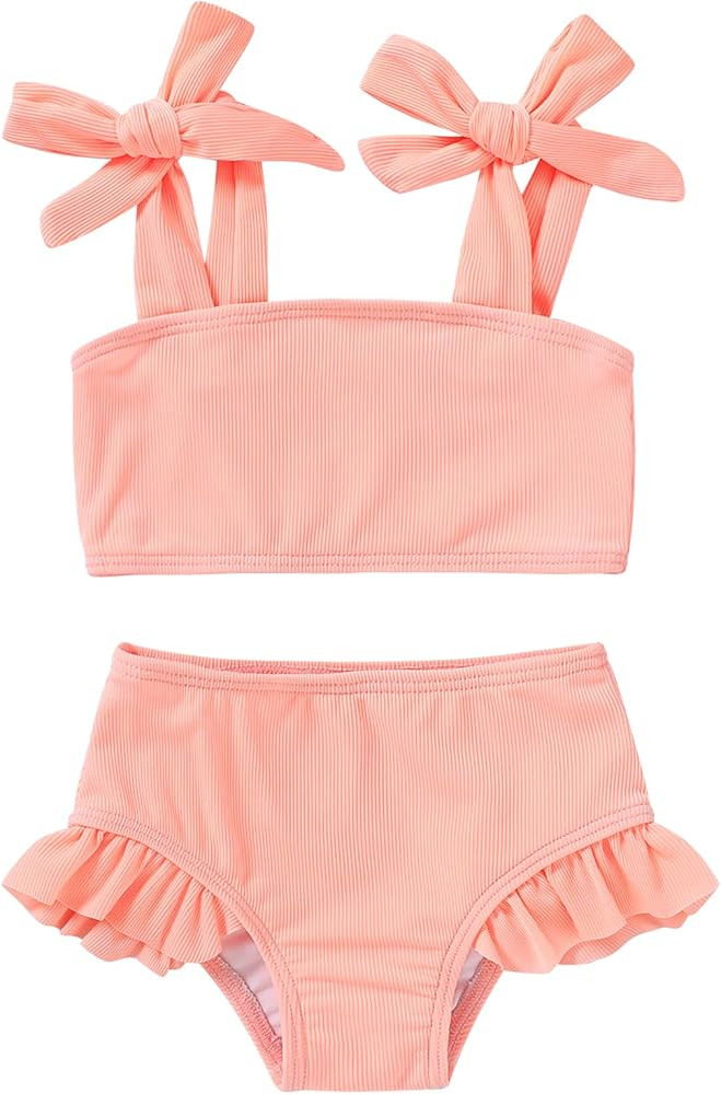 YOUNGER TREE Toddler Baby Girls Swimsuit Two Piece Solid Color Stripe Swimwear Summer Beach Bikin... | Amazon (US)