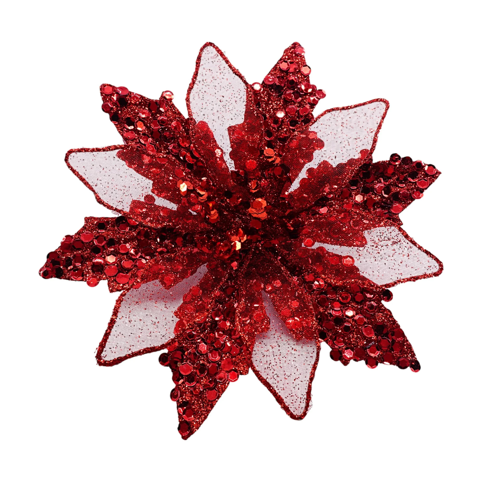Holiday Time Red Glitter/ Sequins Poinsettia Christmas Decorative Clip On Ornament, 6.1 Inch | Walmart (US)