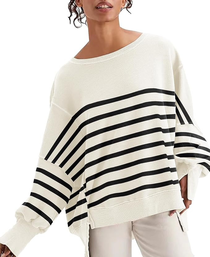 GUNEST Womens Oversized Sweatshirts Crew Neck Long Sleeve Hoodies Casual Slit Sloucthy 2023 Trend... | Amazon (US)