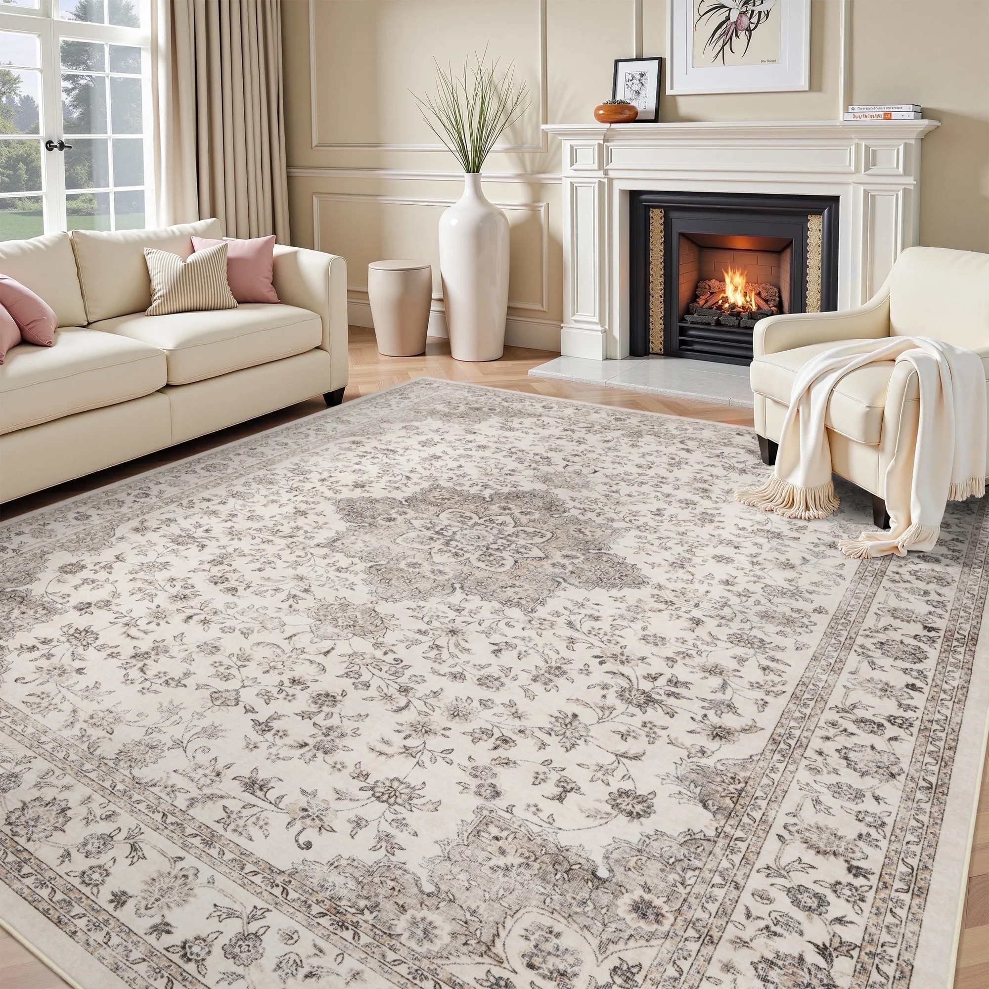 SIXHOME 5x7 Feet Washable Non-Slip Area Rug - Traditional Distressed Vintage Brown Rug with Retro... | Walmart (US)