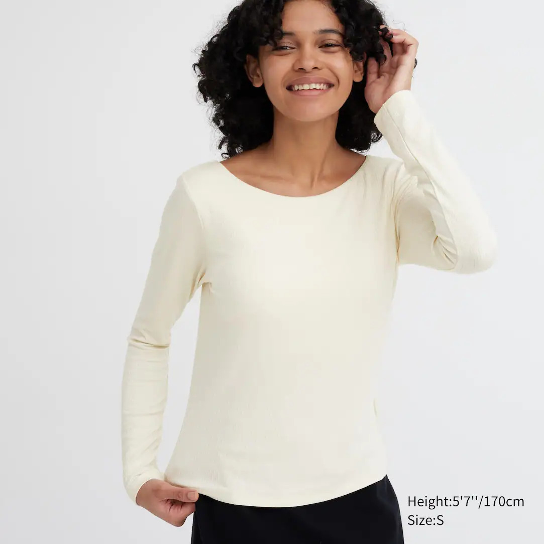 T-SHIRT CÔTELÉ HEATTECH SOUTIEN-GORGE INTÉGRÉ COL EN U | Uniqlo FR
