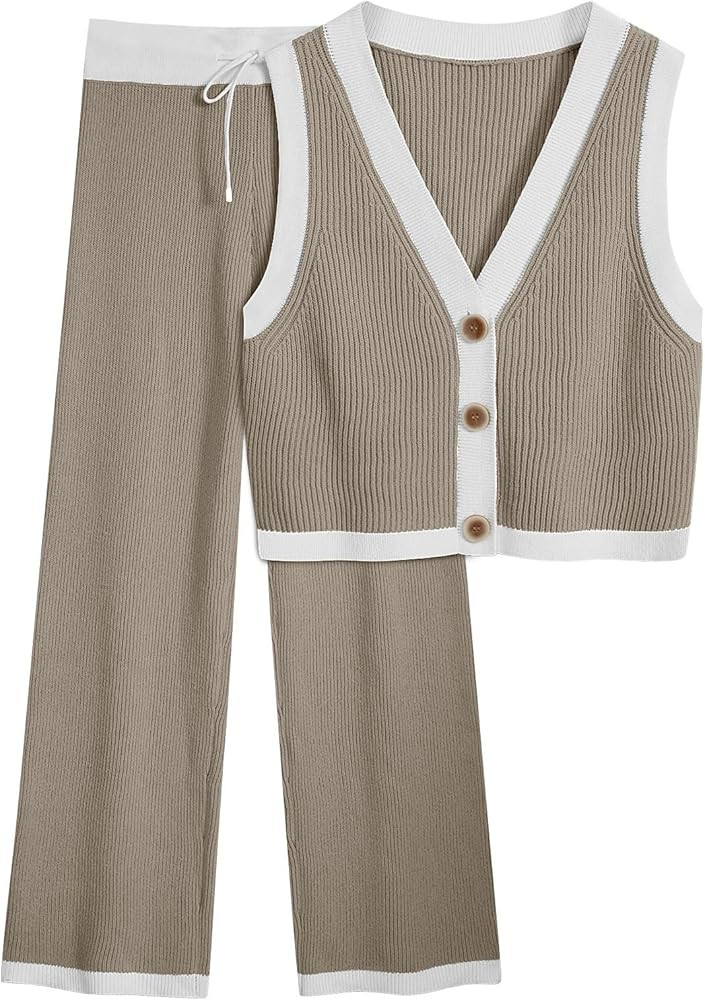 LILLUSORY 2 Piece Knit Sets Women's Summer Vest Sweatsuit Sets | Amazon (US)