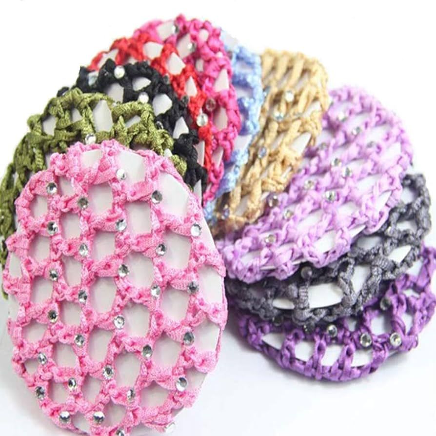 6Pcs Rhinestone Bun Cover Crochet Snood Hair Net Hair Accessories for Women Girls Ballet Dance Sk... | Amazon (US)