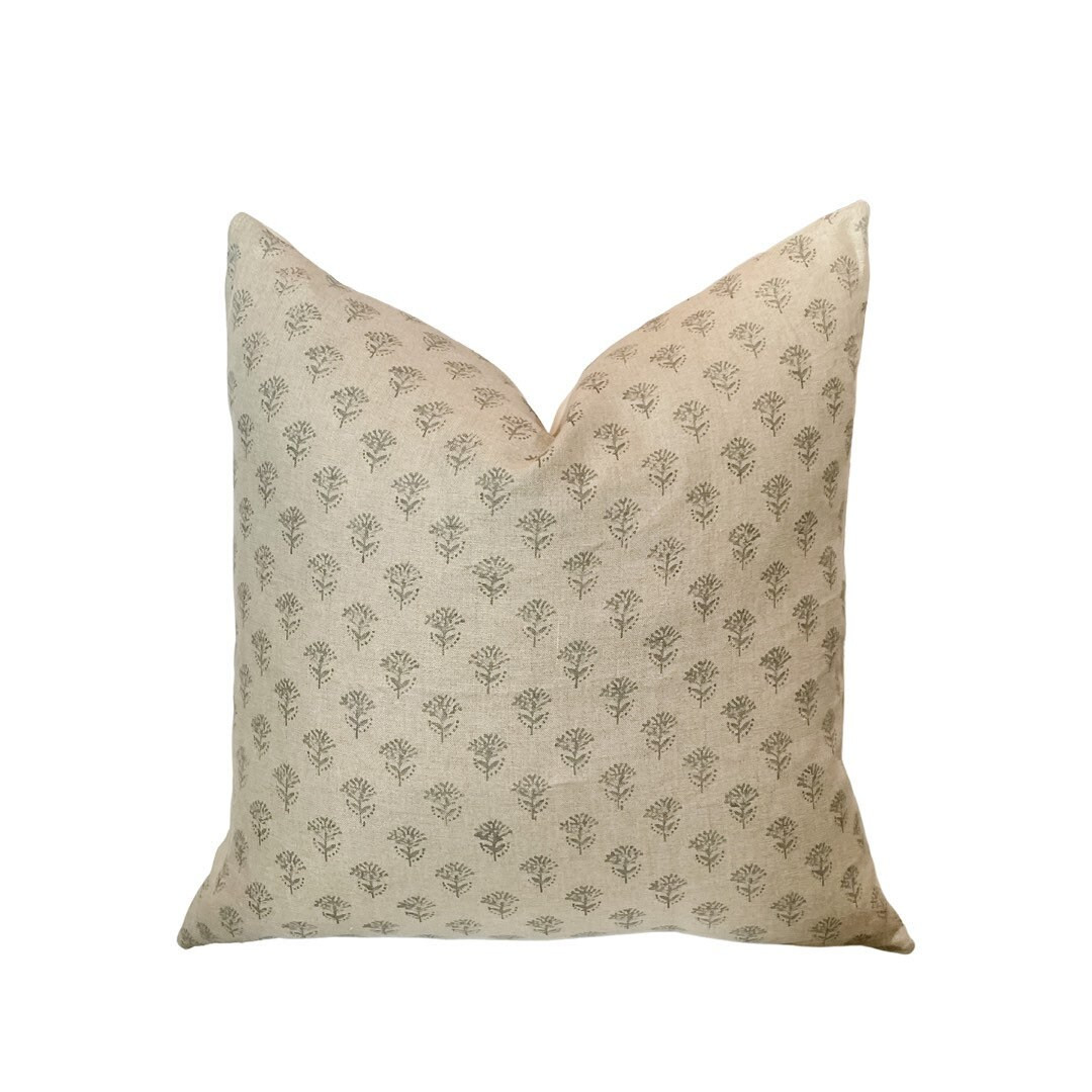 TESS BLUE || Grey blue designer floral hand-block pillow cover | Etsy (US)