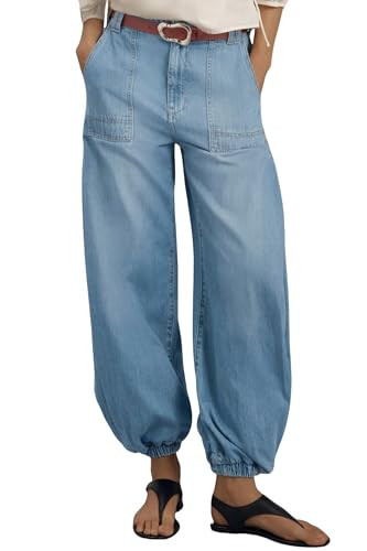 EZAPINE Women's Balloon Jogger Jeans High Waist Drawstring Elastic Waist Casual Loose Boyfriend Denim Pants Light Blue | Amazon (US)