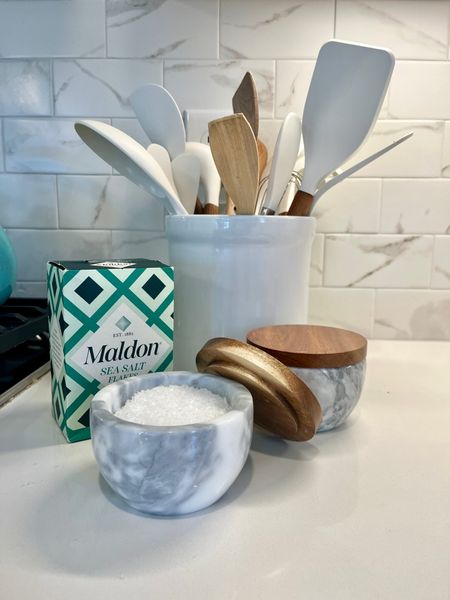 Favorite kitchen utensils + marble salt cellar containers, perfect for my flaky Maldon sea salt! 

#LTKfindsunder50 #LTKhome #LTKfamily