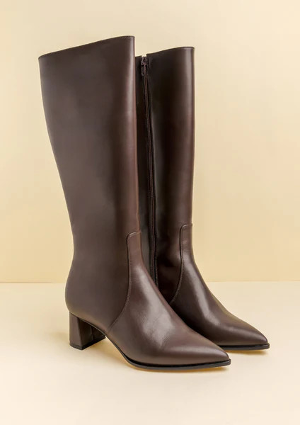 Chocolate Brown Calf Leather Lower Block Tall Boot | ALLY Shoes