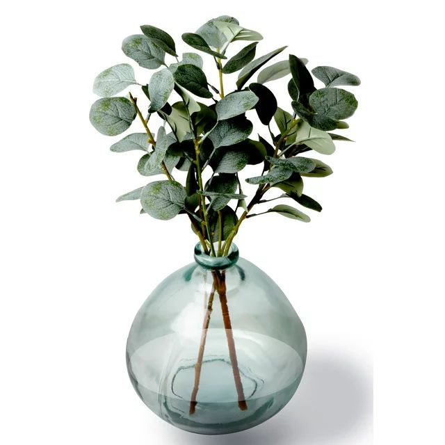 Better Homes & Gardens 12" Artificial Green Eucalyptus in Blown Glass Vase - Walmart.com | Walmart (US)