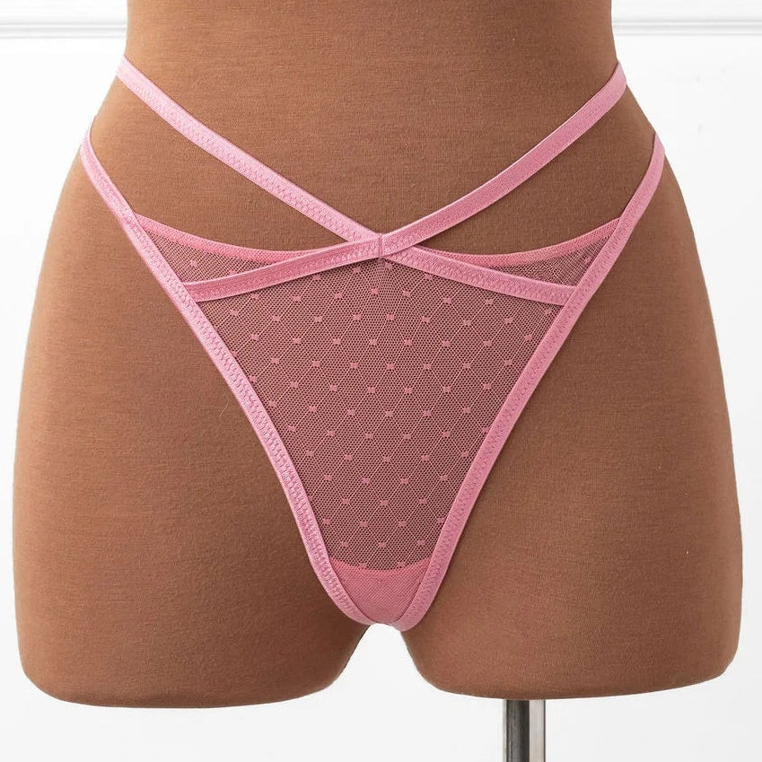 Strappy Diamond Mesh Thong - Rose | Mentionables