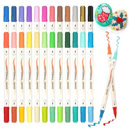 Shuttle Art 48 Colors Dual Tone Acrylic Paint Markers, 24 Pack Acrylic Paint Pens Set for Rock Painting, Ceramic, Wood, Canvas, Glass, Stone, Fabric, Card Making, DIY Crafts & Art Supplies | Amazon (US)