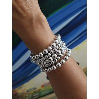 Silver & Gold Ball Beaded Bracelet Set Minimalist Stretch Stacking | Etsy (US)