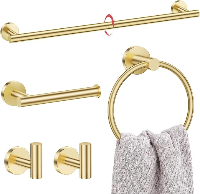 Lairuier Bathroom Towel Holder Set, 5-Piece Towel Bar Set Brushed Gold Steel Wall Mounted Bathroo... | Amazon (US)