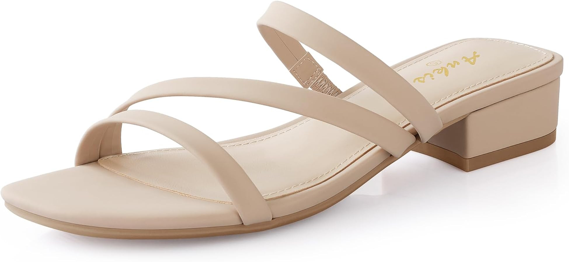 Ankis Black Nude White Strappy Heels Women 1 Inch Low Chunky Block Heel Heeled Sandals Square Ope... | Amazon (US)