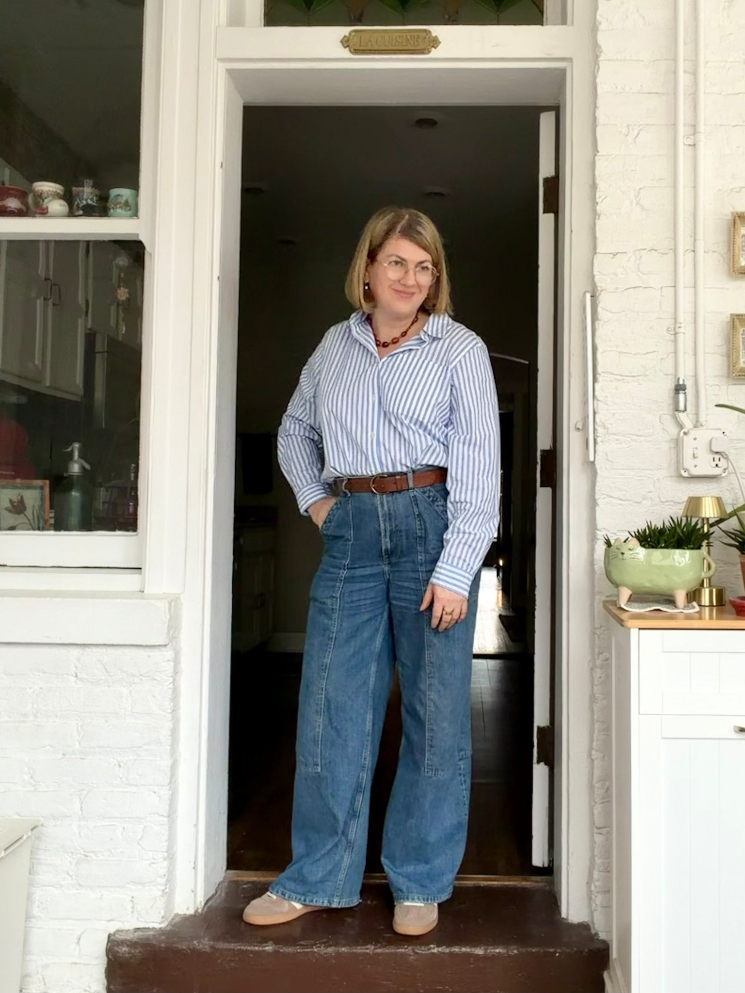 This may be a repeat, but it’s one of my favorites right now. I love how the vertical stripes of the shirt are visually extended by the long pocket seams of my jeans. 🤍 Necklace was a souvenir from Sevilla, but I’ve linked something similar. 

#LTKOver40 #LTKootd #LTKMidsize