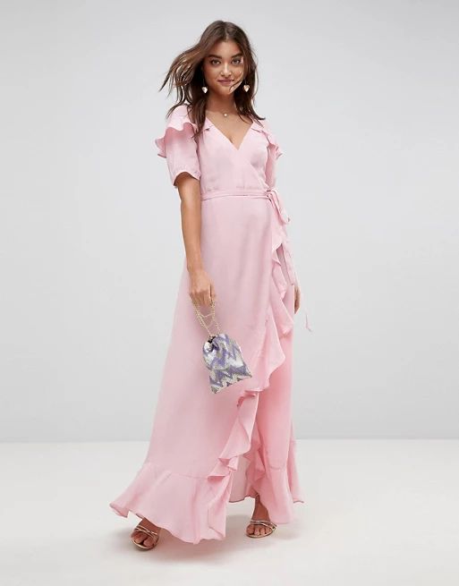 ASOS Short Sleeve Ruffle Wrap Maxi Dress | ASOS US