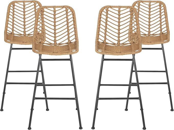 Great Deal Furniture Angela Outdoor Wicker Barstools (Set of 4), Light Brown and Black | Amazon (US)
