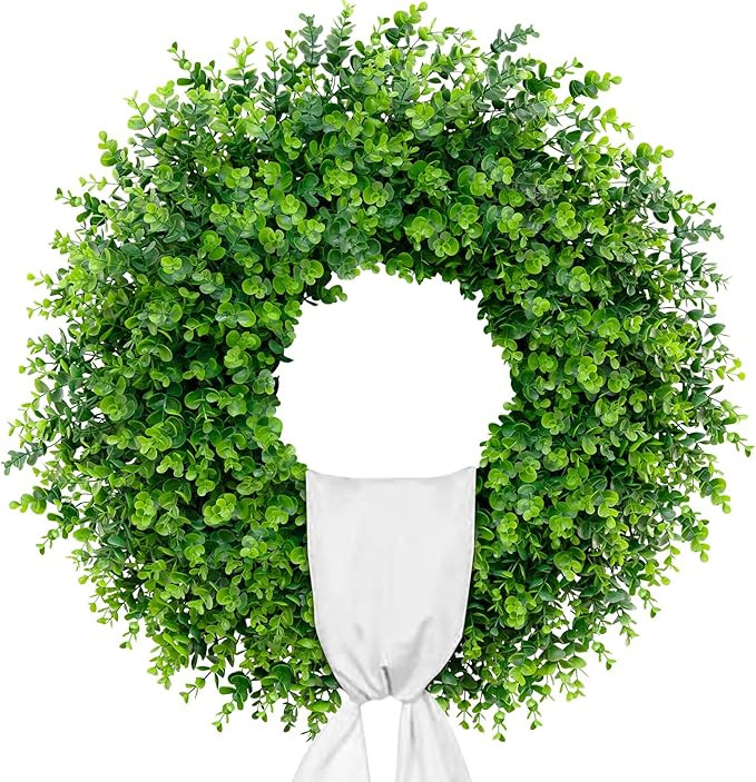 28'' Large Boxwood Wreaths Front Door Artificial Green Spring Wreath with Sash Wreaths for Front ... | Amazon (US)